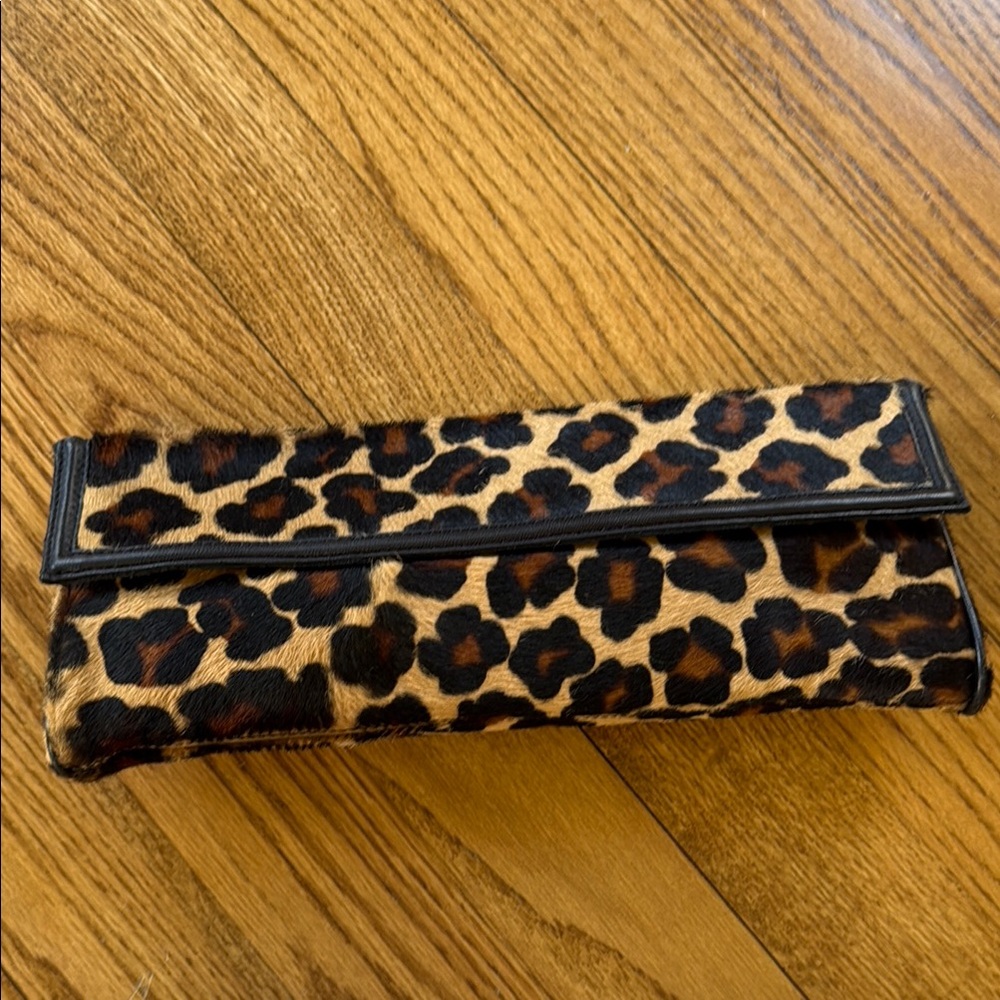 Leopard Print Fold-Over Clutch Bag - Brown/Black